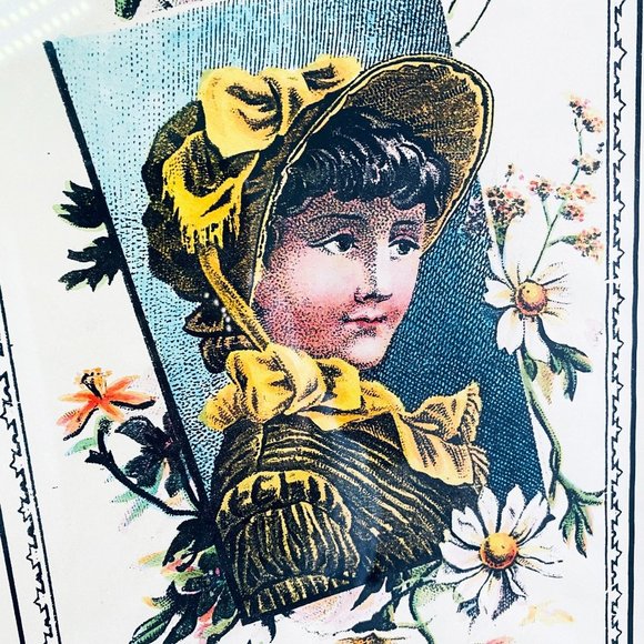 Vintage Framed Image Print Lady in a 19th century Hat with Yellow Ribbon - Picture 2 of 4